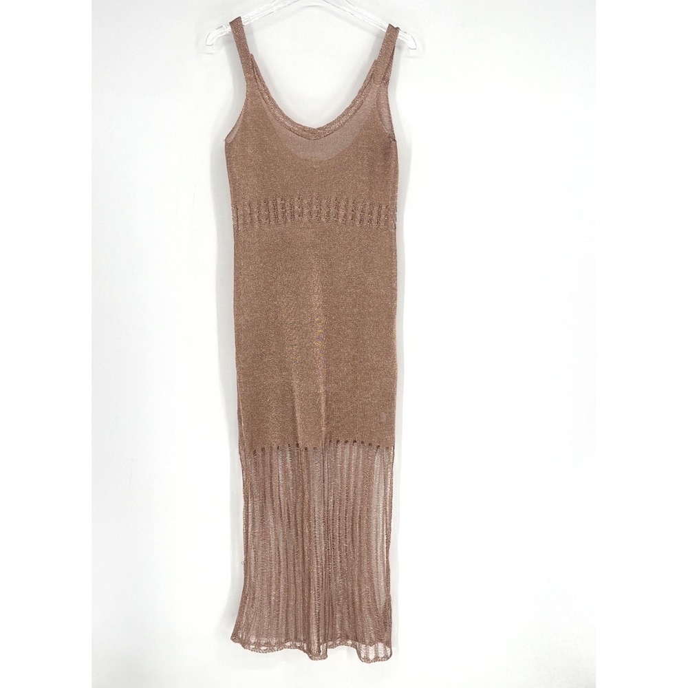 Raga Crochet Dress Women M Metallic Festival Sheer Boho Maxi Pink Bronze Western
